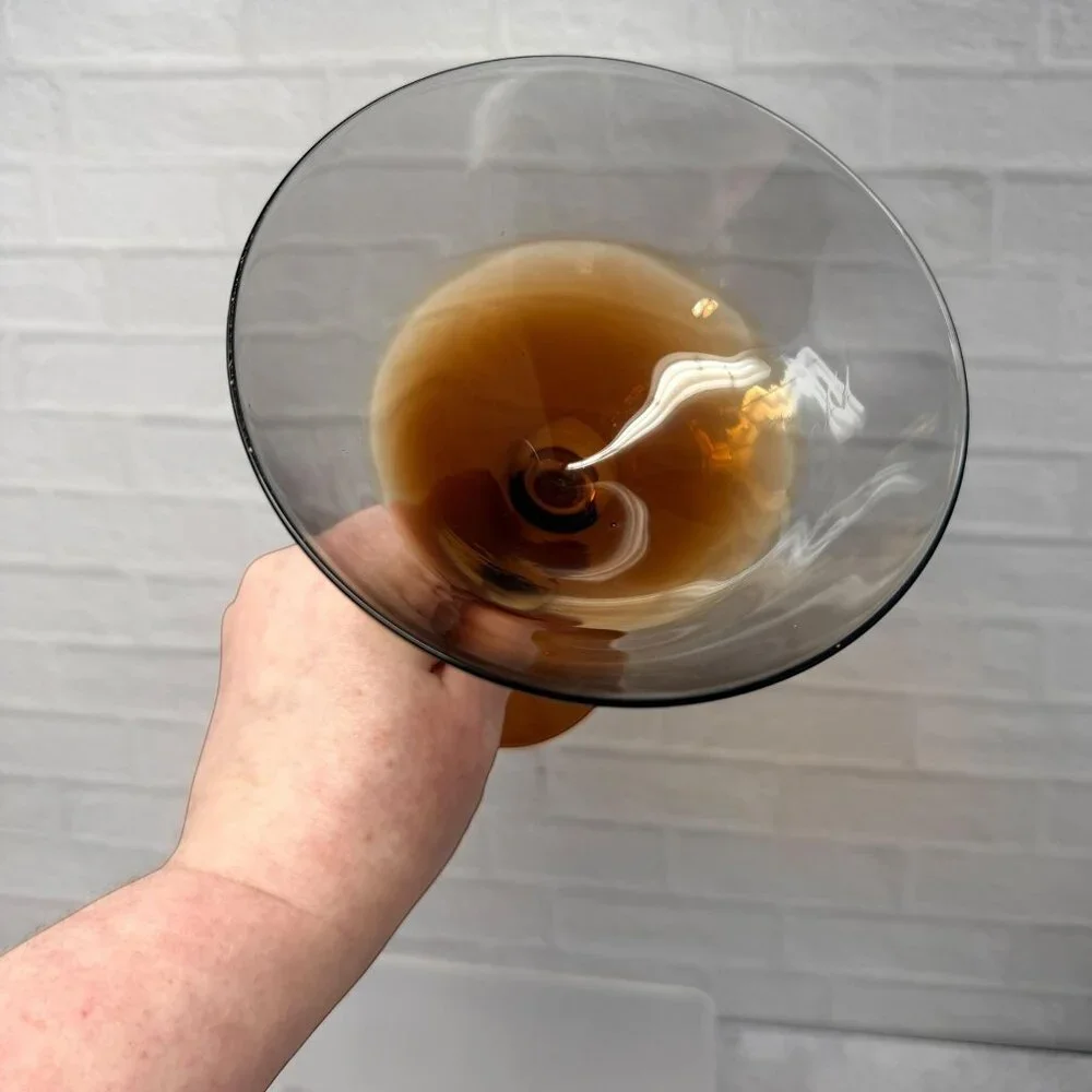 Set 4 Pier 1 Elemental Amber Brown Smoke Hand Blown Coupe Cocktail Glasses